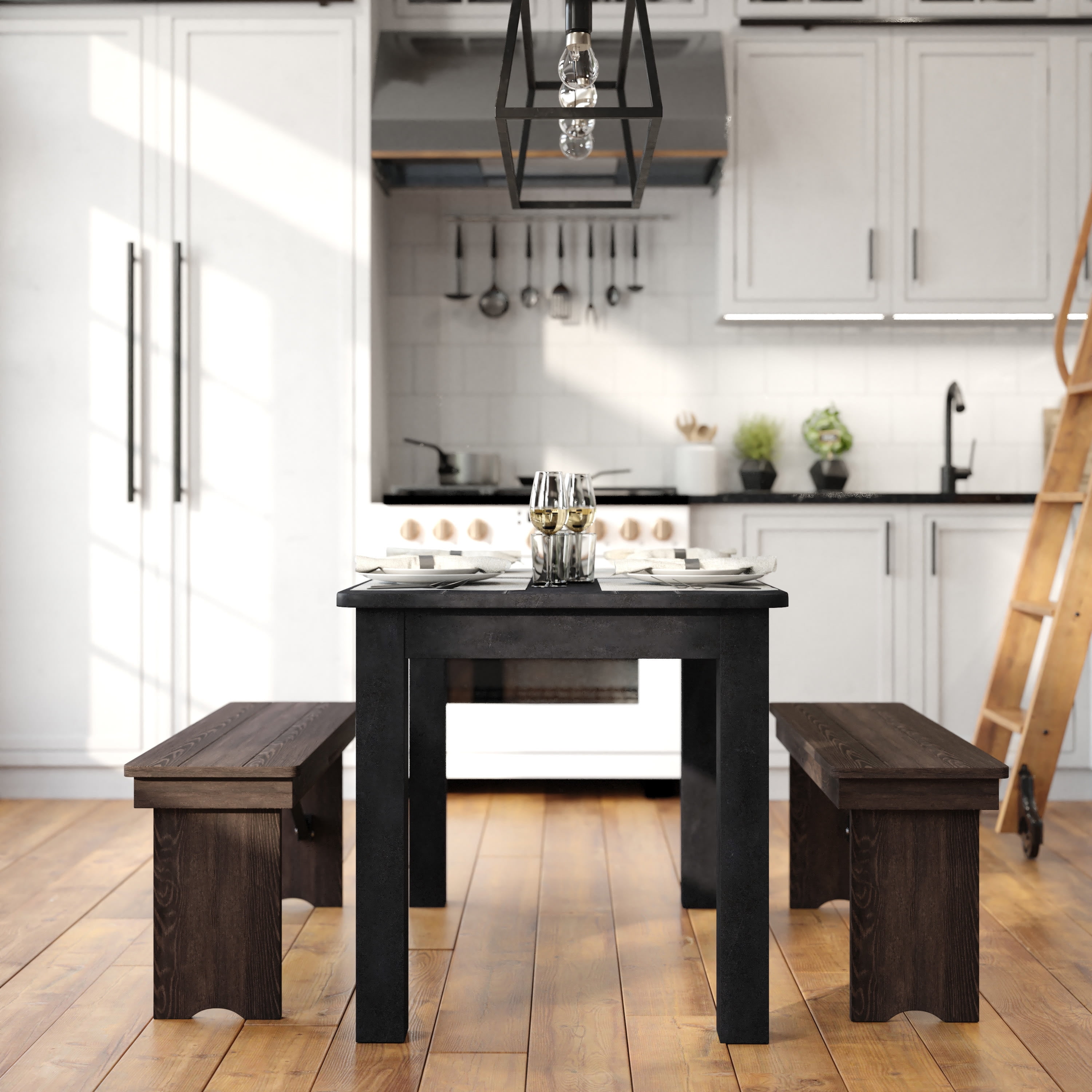 BizChair 46" x 30" Rectangular Black Wash Solid Pine Farm Dining Table