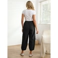 thumbnail image 3 of Mordenmiss Women's Baggy Drawstring Pants Wide Leg Pants Casual Elastic Waist Trousers Black M, 3 of 4