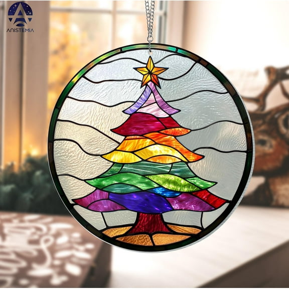 Christmas Tree Stained Glass Look Suncatcher Classic Evergreen Window Hanging, Festive Holiday Ornament, Seasonal Home Window Decor