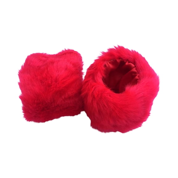 Faux Rabbit Fur Cuff Gloves For Women, Warm Fluffy Wrist Warmers, Hair Wrap Gloves For & Fashion, Long Sleeve Cover For Winter Outfits, Red