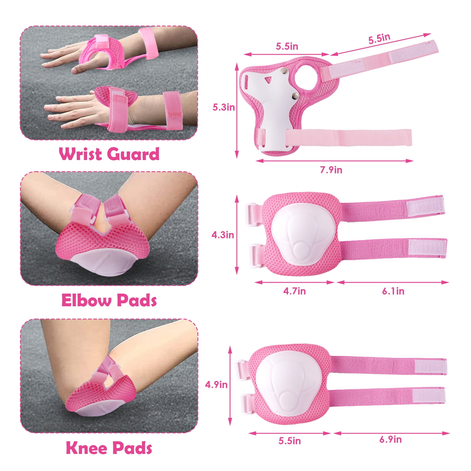Buquapse Kids Bike Helmet Set, Skateboard Knee Pads, Boy Girl Child Cycling Helmet with Knee Pads Elbow Pads Wrist Guards Youth Skateboard Helmet for Kids 3-12