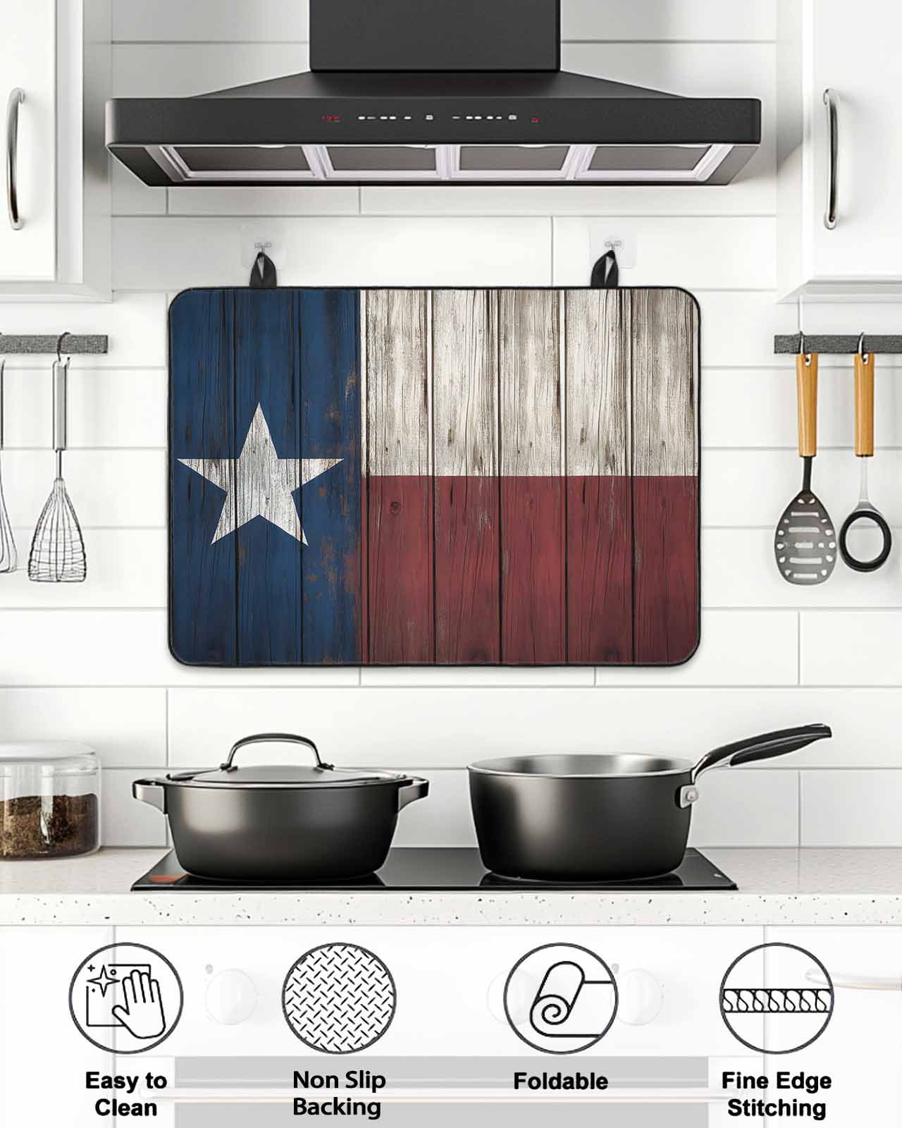 Stove Top Covers for Electric Stove, Vintage Star Country Glass Stovetop Cover Protector, American Flag Blue Red Induction Cooktop Protector Oven Mat for Kitchen Countertop 24"x21"