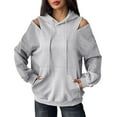 thumbnail image 2 of Fanxing Women's Fashion Pullover Hoodie Trendy Y2K Off Shoulder Hooded Sweatshirts Drawstring Basic Sweater with Pocket Gray S, 2 of 9