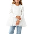 thumbnail image 3 of Lutiedan Toddler Girls Long Sleeve Tulle Peplum Tops Crew Neck Mesh Tutu Hem Shirts Casual Princess Flowy Shirts 0-3,White, 3 of 5