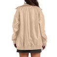thumbnail image 6 of Women's 2025 Winter Fashion Clothes Oversized Shearling Fleece Long Coats Jackets Ndbuld Women's Solid Flip Collar Fall And Winter Long Sleeve Fashion Leather Jacket Coat Khaki S, 6 of 7