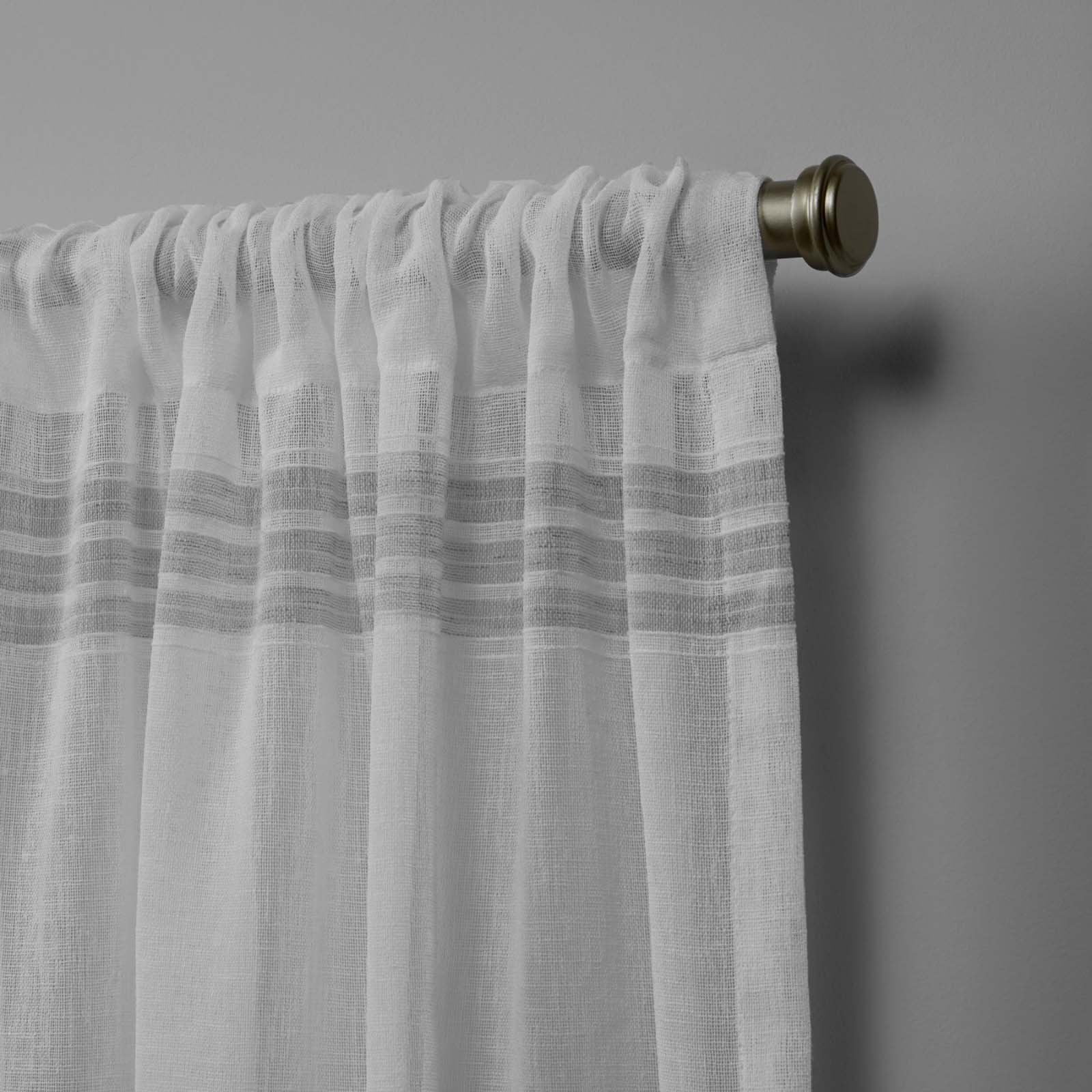 Nicole Miller Wexford Embellished Stripe Sheer Rod Pocket Top Curtain Panel Pair, 54"x84", Silver