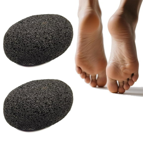RUseeN Pumice Stone Set, 2 Packs Natural Foot Stone to Remove Dead Skin and Callusess, Pedicure Exfoliation Tools for Feet, Black