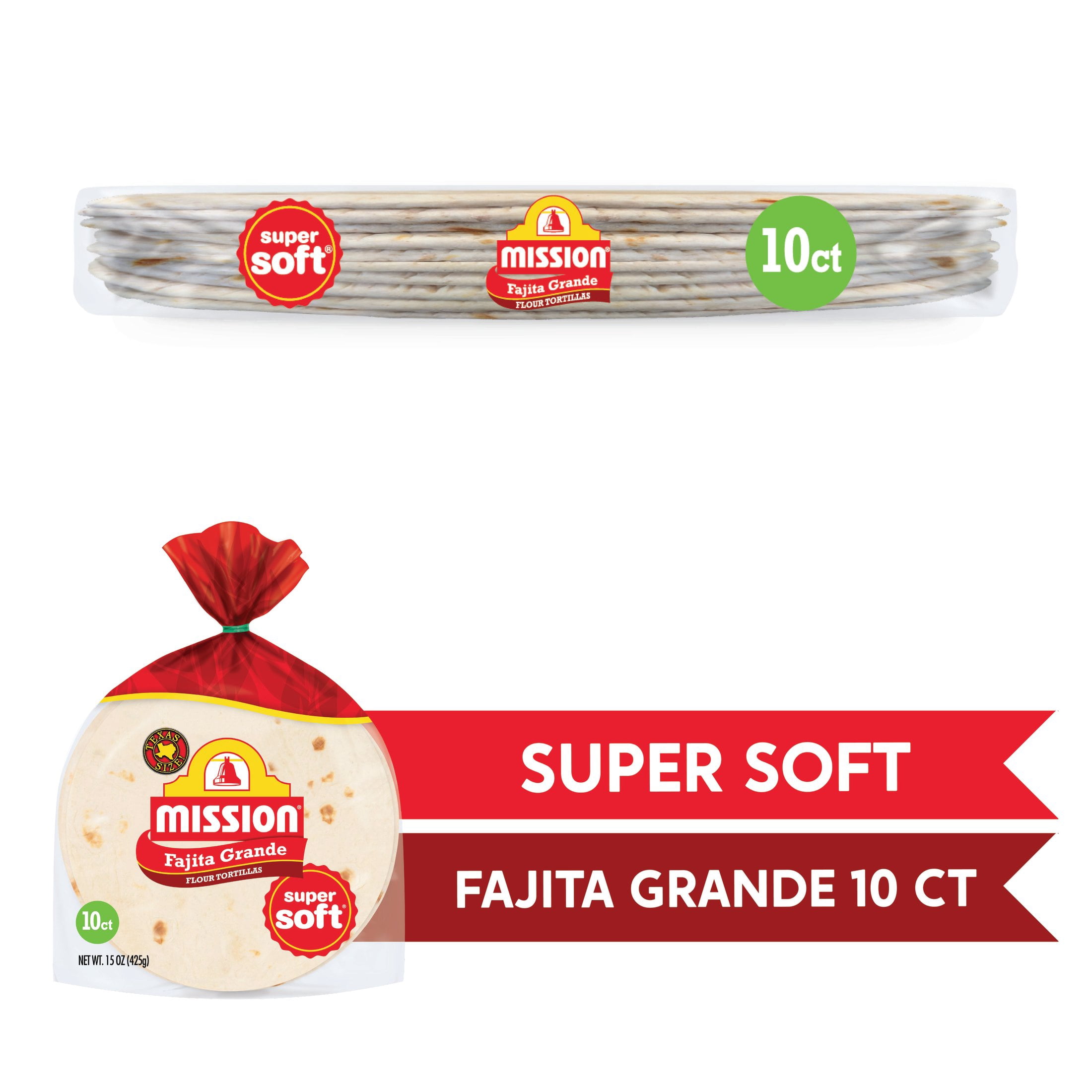 Mission Super Soft Flour Tortillas, Fajita Grande Size, 10 Count