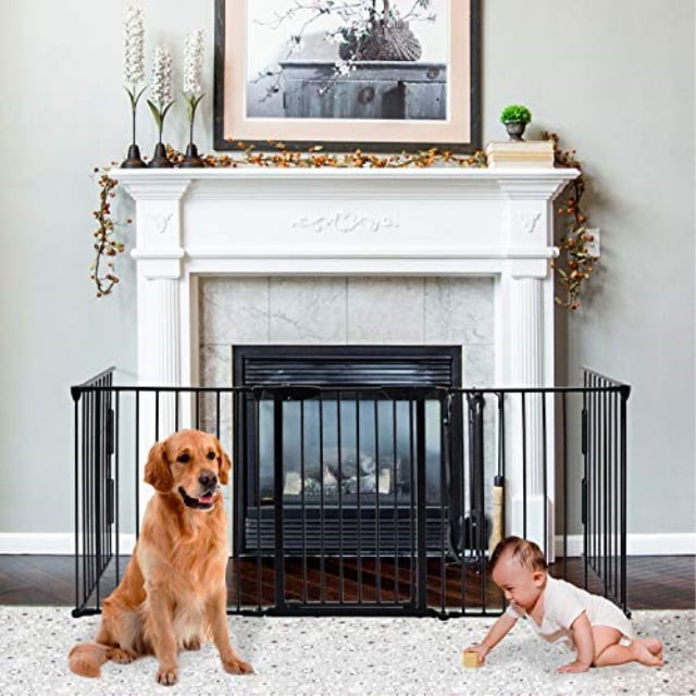 charaHOME 121 Inch Baby Gate Fireplace Fence Baby Safety Gate Adjustable 5-Panel Folding Metal Play Yard for Baby//Pet//Dog Christmas Tree Fence Pet Gates for doorways with Walk Through Door 30 High