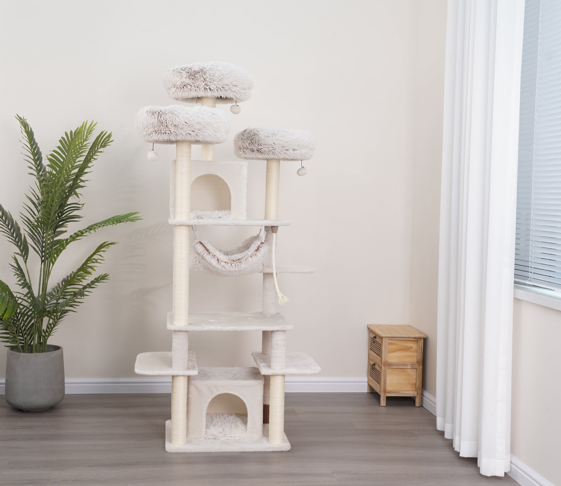Vibrant Life 8-Level 73" Cat Tree Sanctuary with Condos  Hammock Perches Toys, Cream