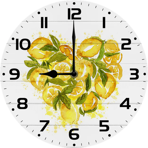 Eveokoki Heart Lemons Wood Wall Clock Non Ticking Silent Kitchen Clock Large Battery Operated Clocks 10 inch for Living Room Bedroom Decor
