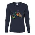 thumbnail image 3 of Colorful Neon Horse | Dean Russo Art Animal Lover Womens Long Sleeve T-Shirt, Navy, Small, 3 of 6