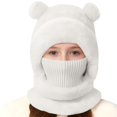 thumbnail image 6 of CPNG Girls 2 Pcs Winter Cute Bear Pom Plush Balaclava Hat Face Mask Fleece Lined Windproof Ski Mask Neck Warmer Scarf Helmet Hood Bear Ears Cap, 6 of 9