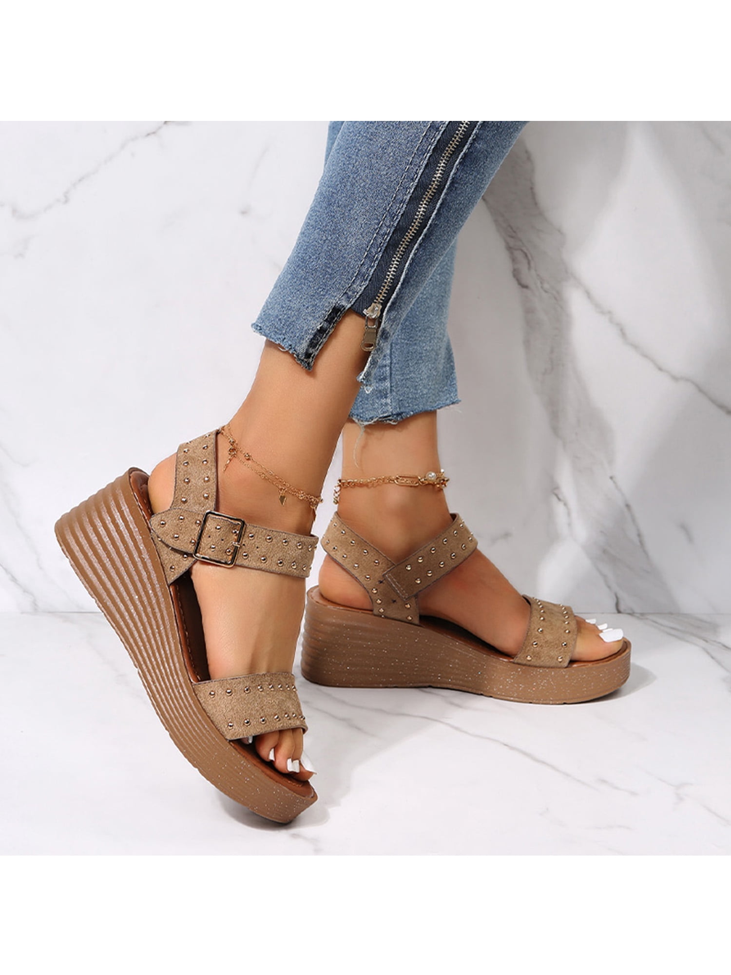 SIMANLAN Women's Lightweight Thick Sole Platform Sandal Work Comfort Ankle  Strap Wedge Sandals Women Party Anti Slip Open Toe - Walmart.com