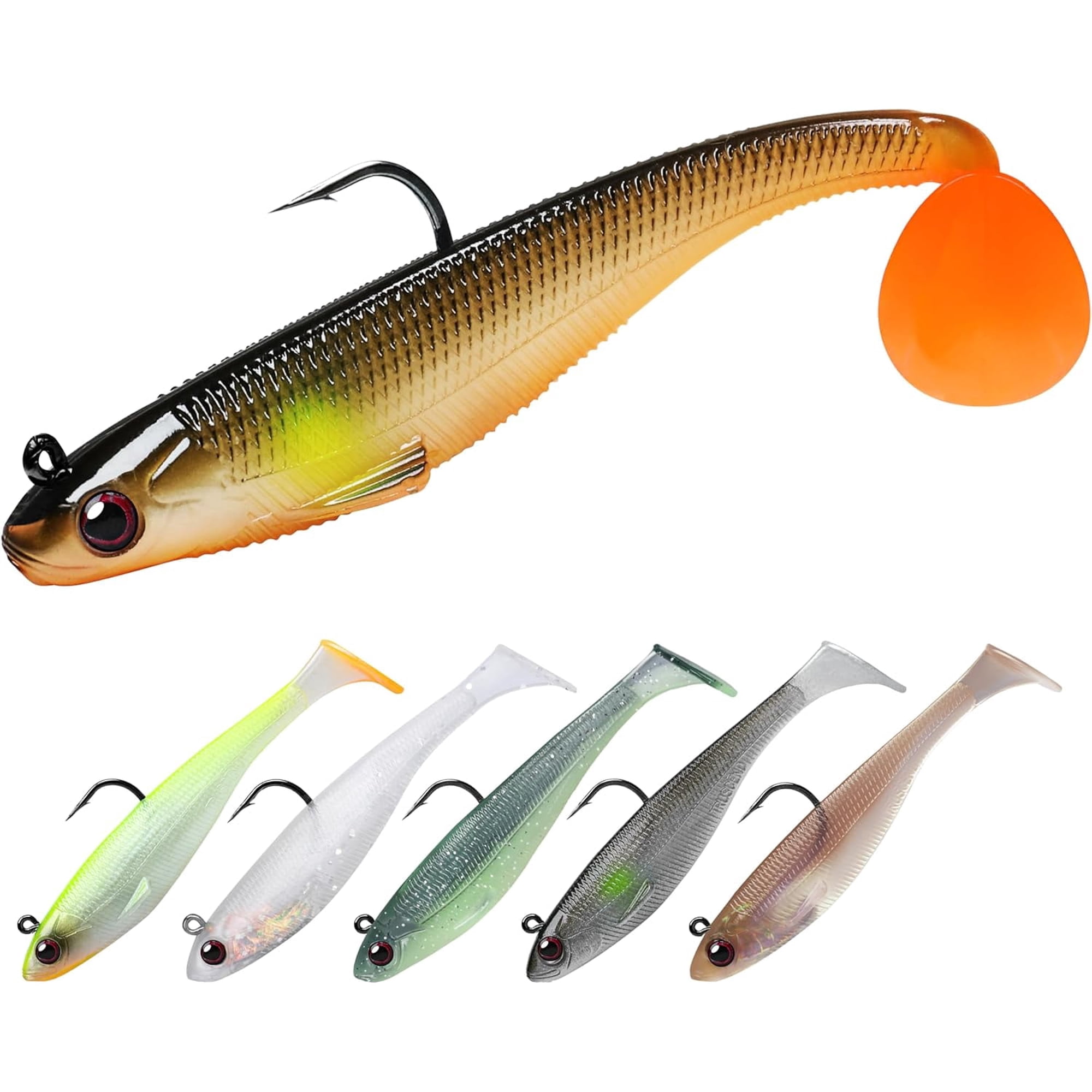 Soft Fishing Lures with Premium Hooks - Trembly Sinking and Vibrating Swim Action Pre-Rigged Swimbaits for Bass Trout Crappie and Walleye Freshwater and Saltwater (Multi-Pack)