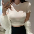 thumbnail image 2 of Chandail à Manches Courtes Col Rond pour Femmes, Haut Transparent, T-Shirt de Base Décontracté, Mode Urbaine Printemps et Été, 2 of 5