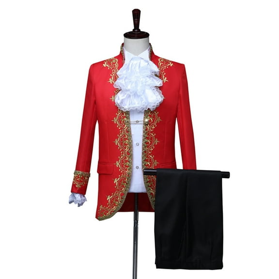 Xuniizn Double Breasted Suit Men, Gothic Gold Embroidery European Style Dinner Party Performance Stage Costumes, Soft Elegant Delicate Uniforms