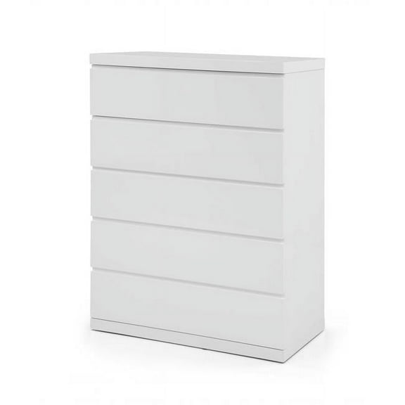 36" X 20" X 47" Gloss White Stainless Steel 5 Drawer Chest
