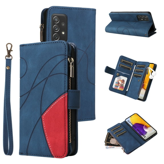 Wallet Case for Samsung Galaxy A72, PU Leather 9 Card Slots with 1 Zipper Storage Bag Shockproof Cover for Samsung Galaxy A72