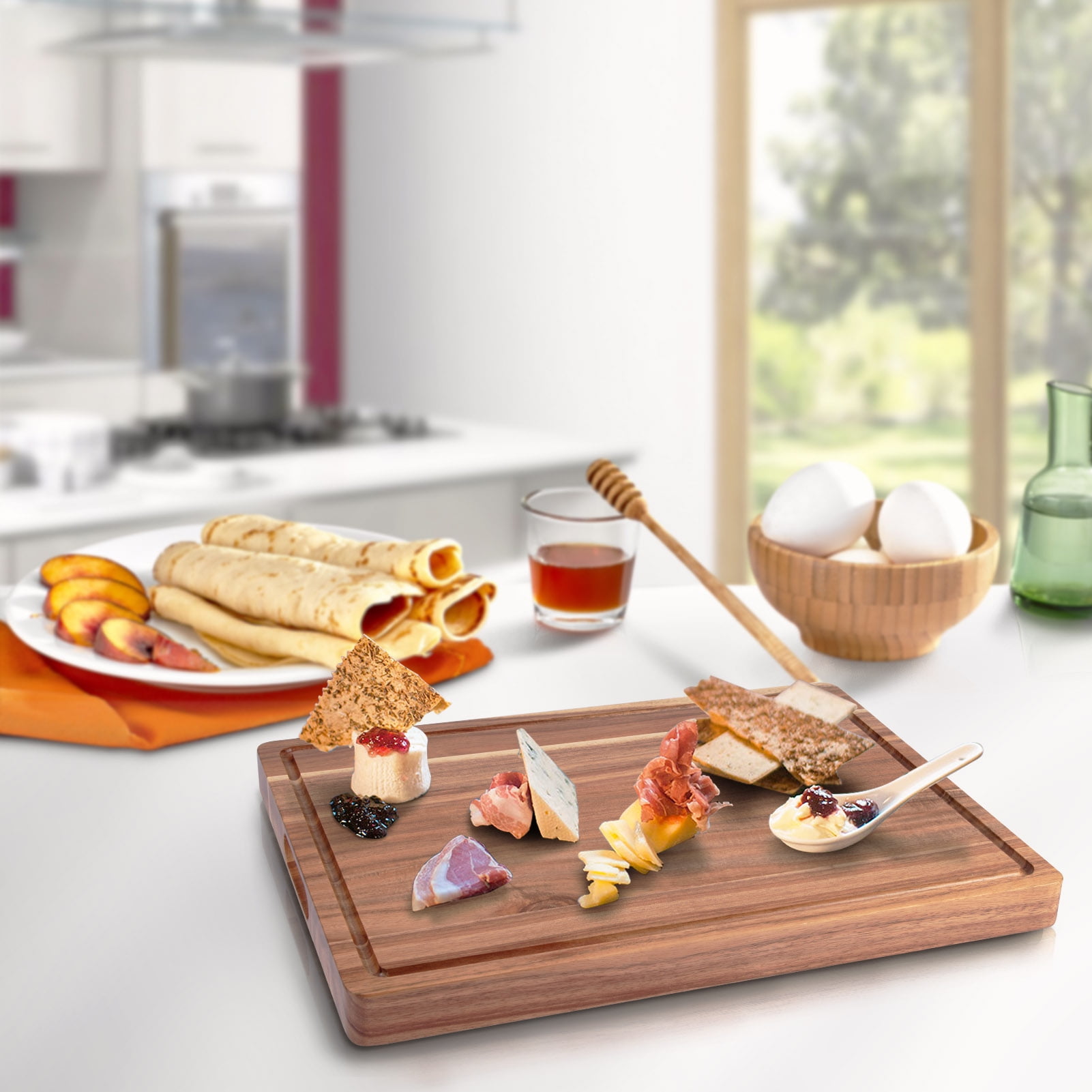 Cibeat Wood Cutting Board 24x18in Kitchen Extra Large Heavy Duty Butcher  Block with Juice Groove and Built-in Handles 
