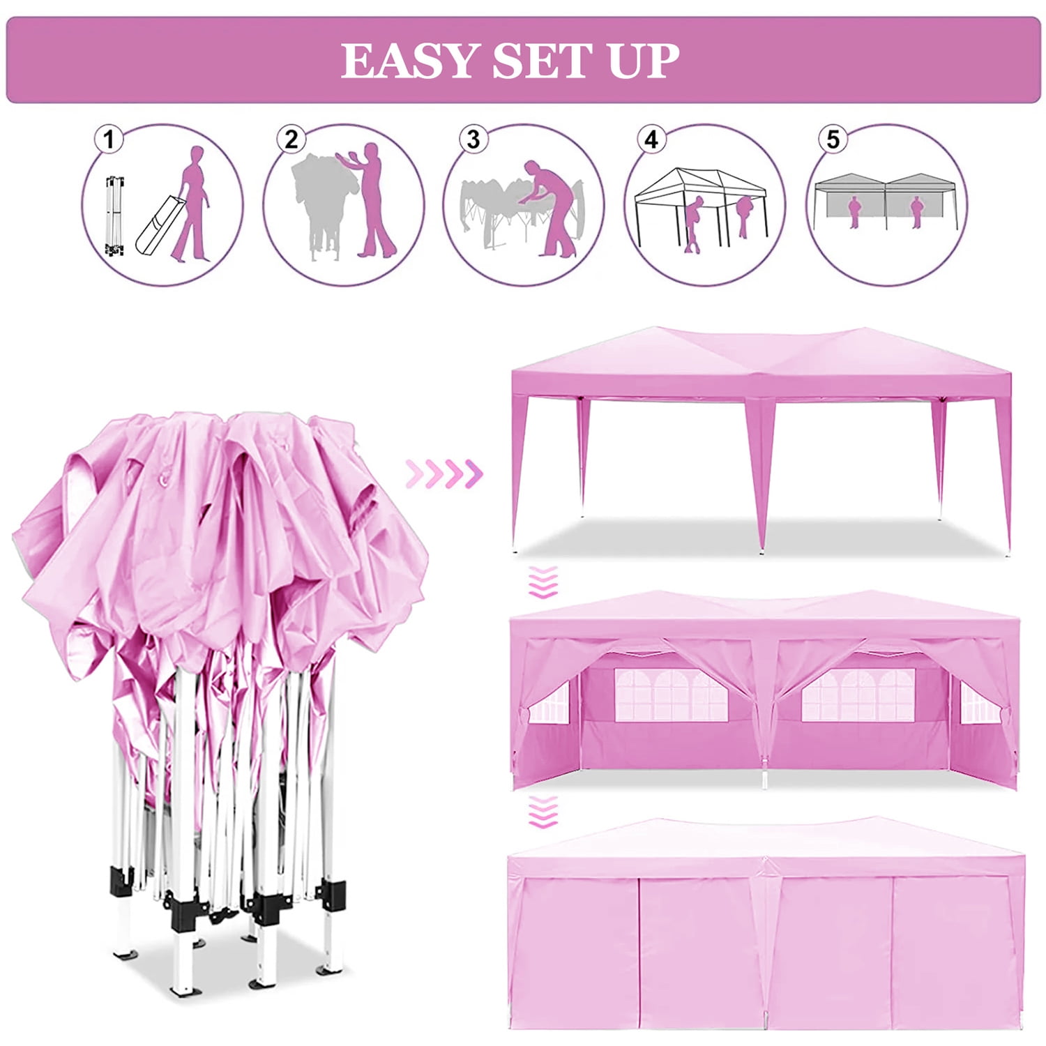 Aimee Lii 118"x235" Pop Up Tent, Backyard Canopy Gazebo with Sidewalls, Outdoor Patio Awnings for Party Camping BBQ Events, Pink Aimee Lii 118"x235" Pop Up Tent, Backyard Canopy Gazebo with Sidewalls, Outdoor Patio Awnings for Party Camping BBQ Events, Pink