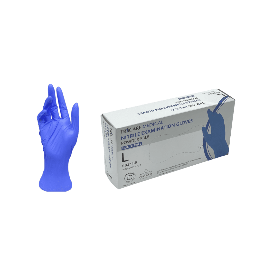 TRICARE MEDICAL Nitrile Gloves, Large, 100 Count, Blue, Latex and