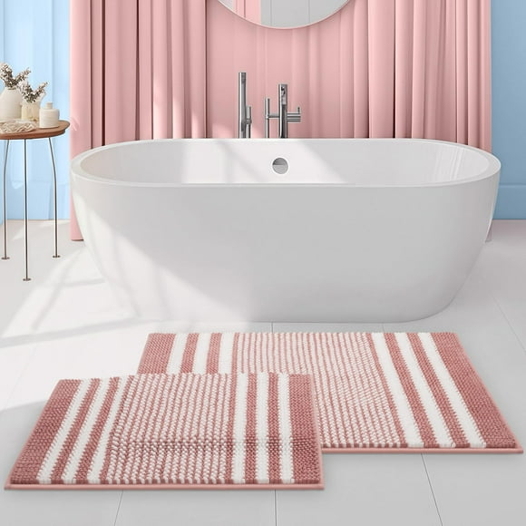 Juego de alfombras de baño Tindbea, extrasuaves y absorbentes, de chenilla, color rosa