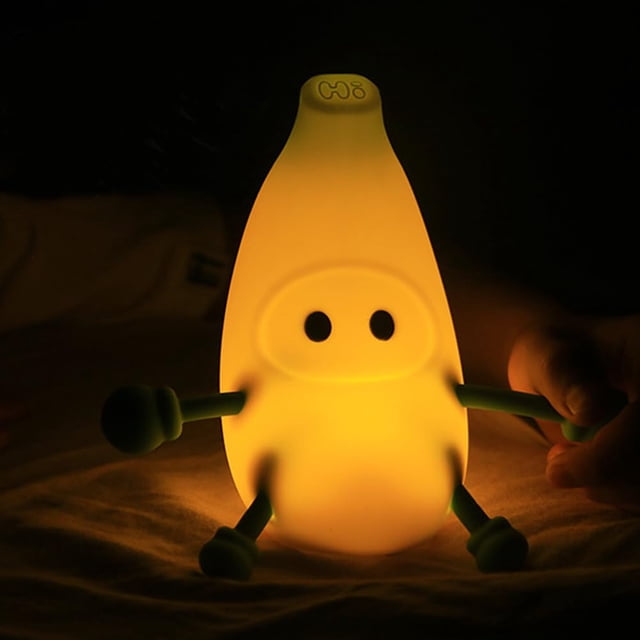 Luz nocturna de capibara, luz nocturna de capibara de silicona, lámpara de control táctil recargable por USB portátil (plátano)