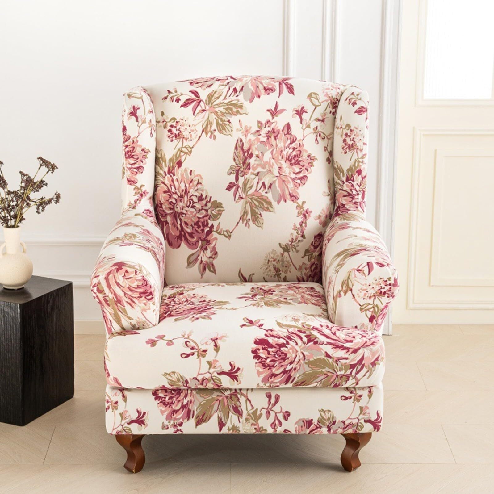 LKJYER Wing Back Wing Back,Stretch Printed Wingback Chair Slipcover with Elastic Bottom,No-Slip Universal Four Seasons for Armchair Sofa Cover Home Decoration