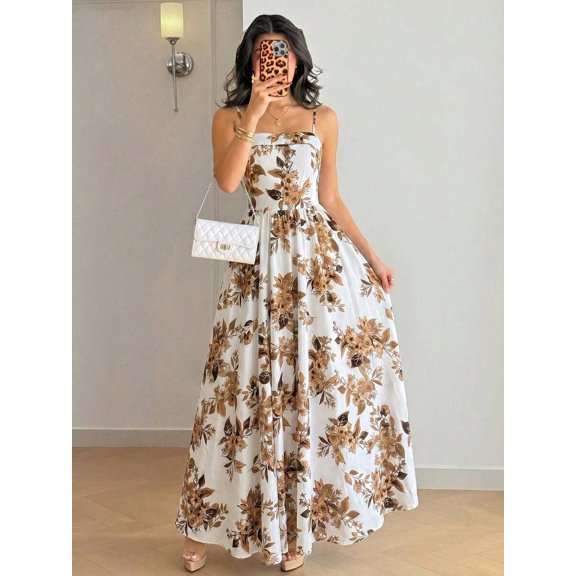 Multicolor Floral Sleeveless Spaghetti Strap High Waist A-Line Maxi Dress