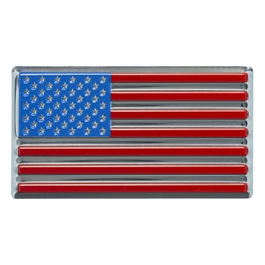 Auto Drive American Flag Flexible Aluminum Automotive Decal by Chroma, Red, Blue, Chrome, 2.25" x 5.5", 1 Piece
