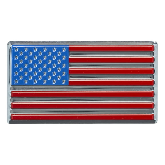 Auto Drive American Flag Flexible Aluminum Automotive Decal by Chroma, Red, Blue, Chrome, 2.25" x 5.5"