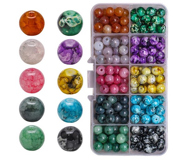 200pcs Loose Beads Small Round Beads Jewelry Beads with Elastic Rope