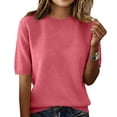 thumbnail image 2 of GZWYHT Short Sleeve Sweater for Women Pullover Sweaters Work Tops Women's Tops, Tees & Blouses Womens Summer Tops Sweater Shirt Knit Top Business Casual Tops Travel Outfits Crochet Tops Pink L, 2 of 4