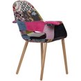 thumbnail image 3 of 2xhome Mid Century Modern Upholstered Fabric Organic Accent Living Room Dining Arm Chair with Natural Wooden Legs, Patchwork Ann, Set of 1, 1 piece, 3 of 10