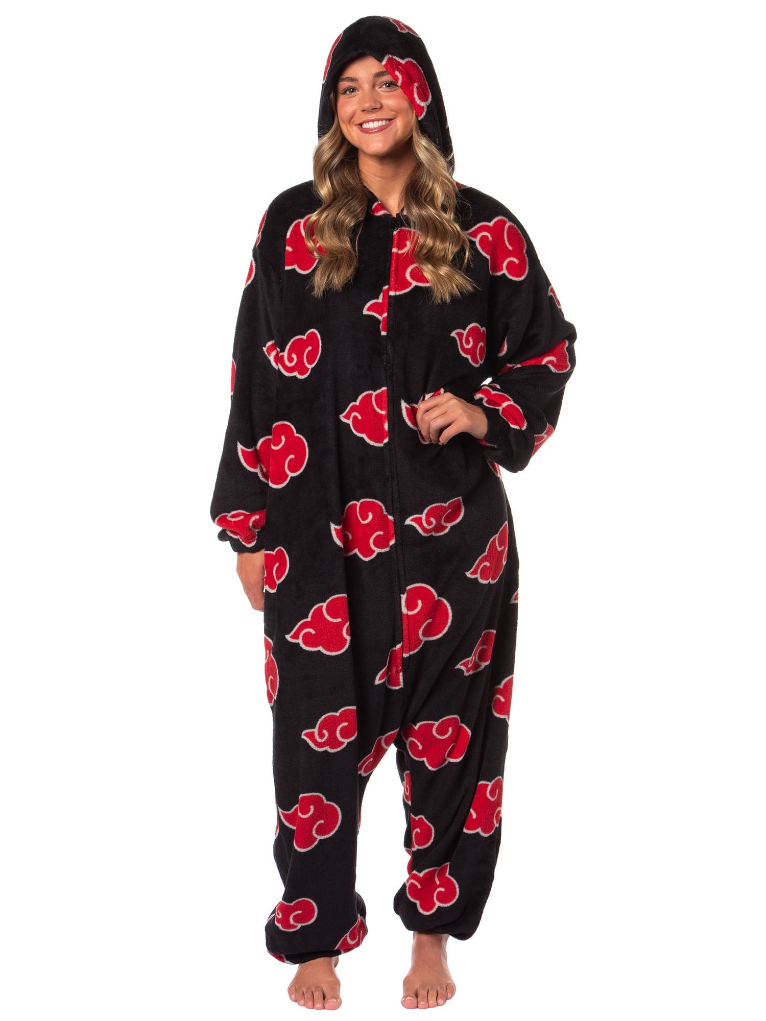 Naruto Shippuden Akatsuki Red Clouds Shinobi Anime Adult Kigurumi One Piece Costume Loungewear Sleep Pajama Union Suit