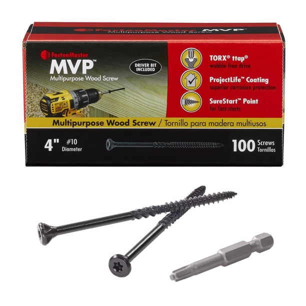 Tornillos para madera FastenMaster MVP, 10 cm, Torx Ttap, autorroscantes, paquete de 100