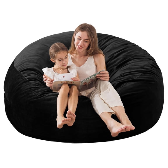 Bean Bag Chair, Memory Foam Bean Bag Chairs for Adults, Soft Velvet Cover, Stylish Beanbag Sofa for Living Room, Convenient Pocket & Pull-Handle Design - 3 Foot, Grey