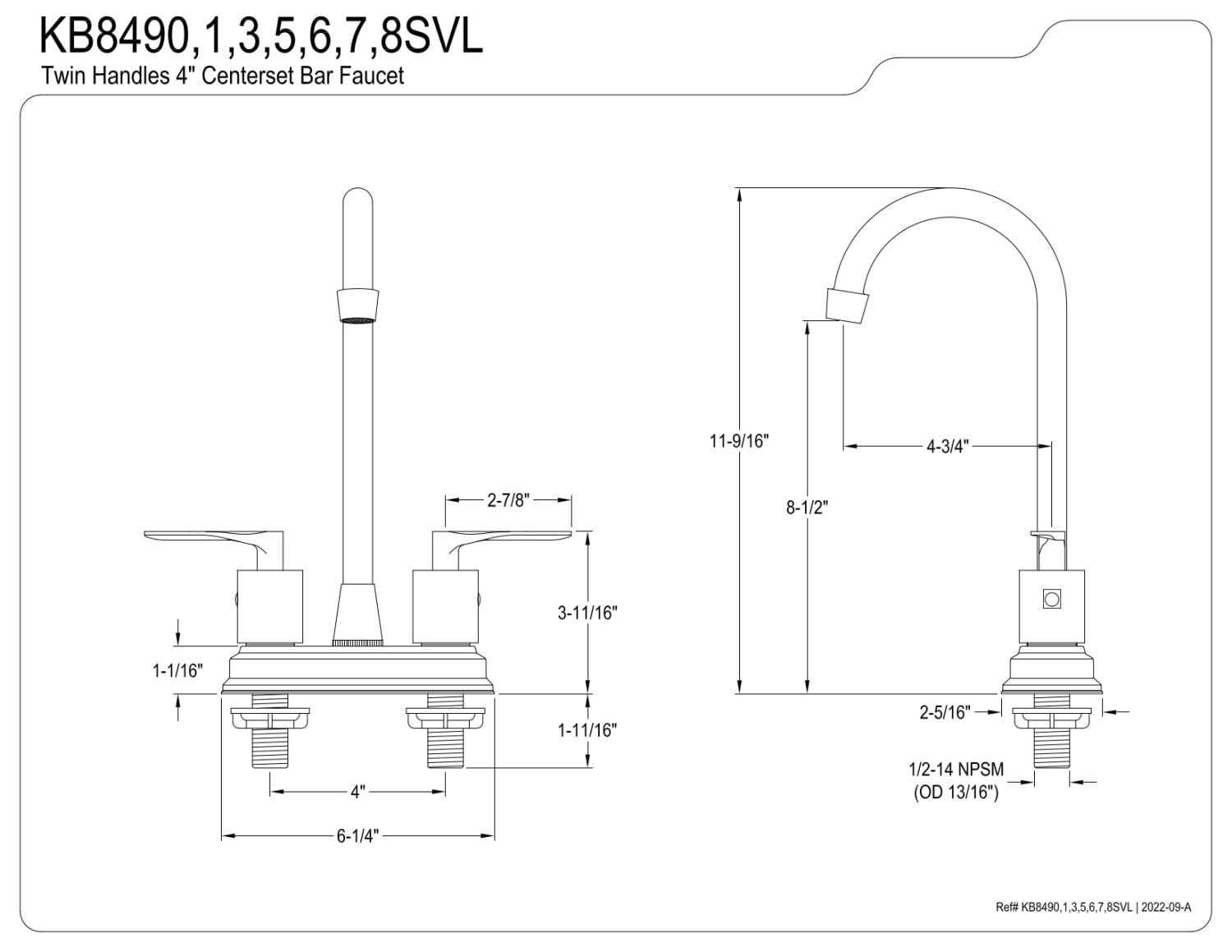 Kingston Brass KB8497SVL Two-Handle 2-Hole Deck Mount Bar Faucet in Brushed Brass