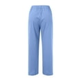 thumbnail image 5 of Lixiuxyad Women's Cotton Linen Pants Summer Casual Wide Leg Pant Loose Drawstring High Waist Palazzo Trousers with Pockets Blue, 5 of 5