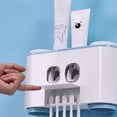 thumbnail image 2 of Soporte para cepillos de dientes, dispensador automático de pasta de dientes montado en la pared y juego de soporte para cepillos de dientes para niños y adultos (azul, rosa, gris) Adepaton LL-0031-2, 2 of 6