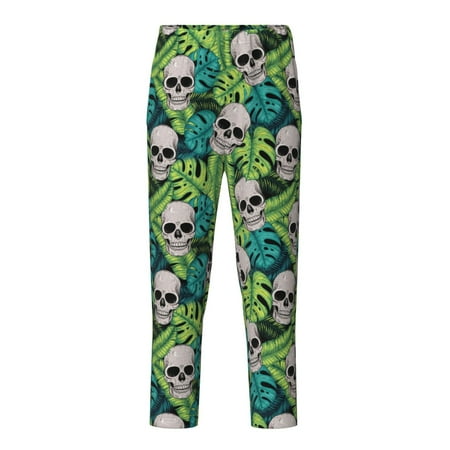 Bixox Skull and Palm Leaves Print Boys Pajama Pants Sleep Pants Soft Elastic Waist Kids Pajama Bottoms Lounge Pants with 2 Pockets