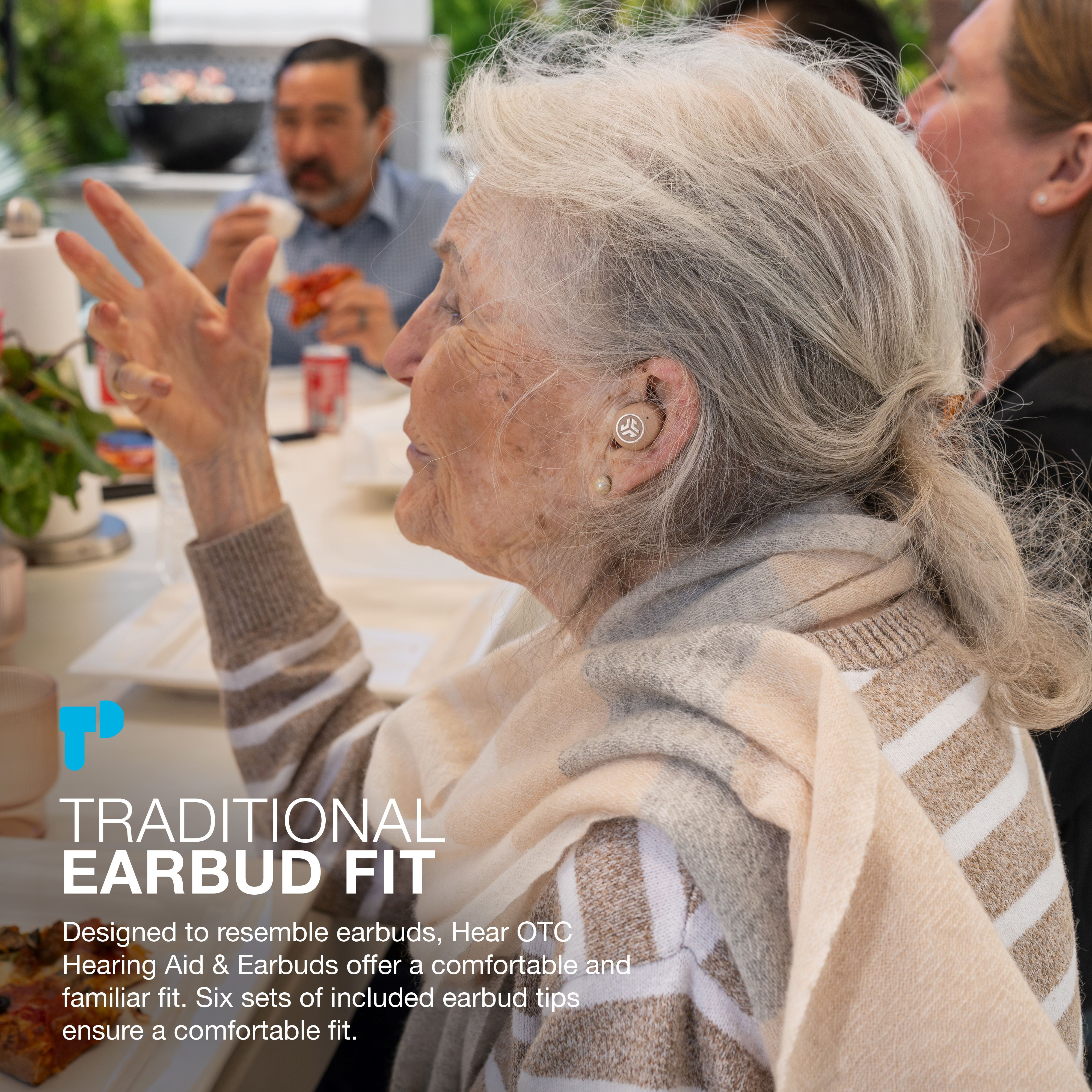 JLab Hear OTC Hearing Aid & Wireless Earbuds with Bluetooth 5.3, Four Preset Hearing Modes