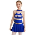 thumbnail image 2 of Ocealan High School Girl Cheerleading Uniform Sleeveless Cheer Leader Metallic Gold Dance Dress Royal Blue 6, 2 of 7