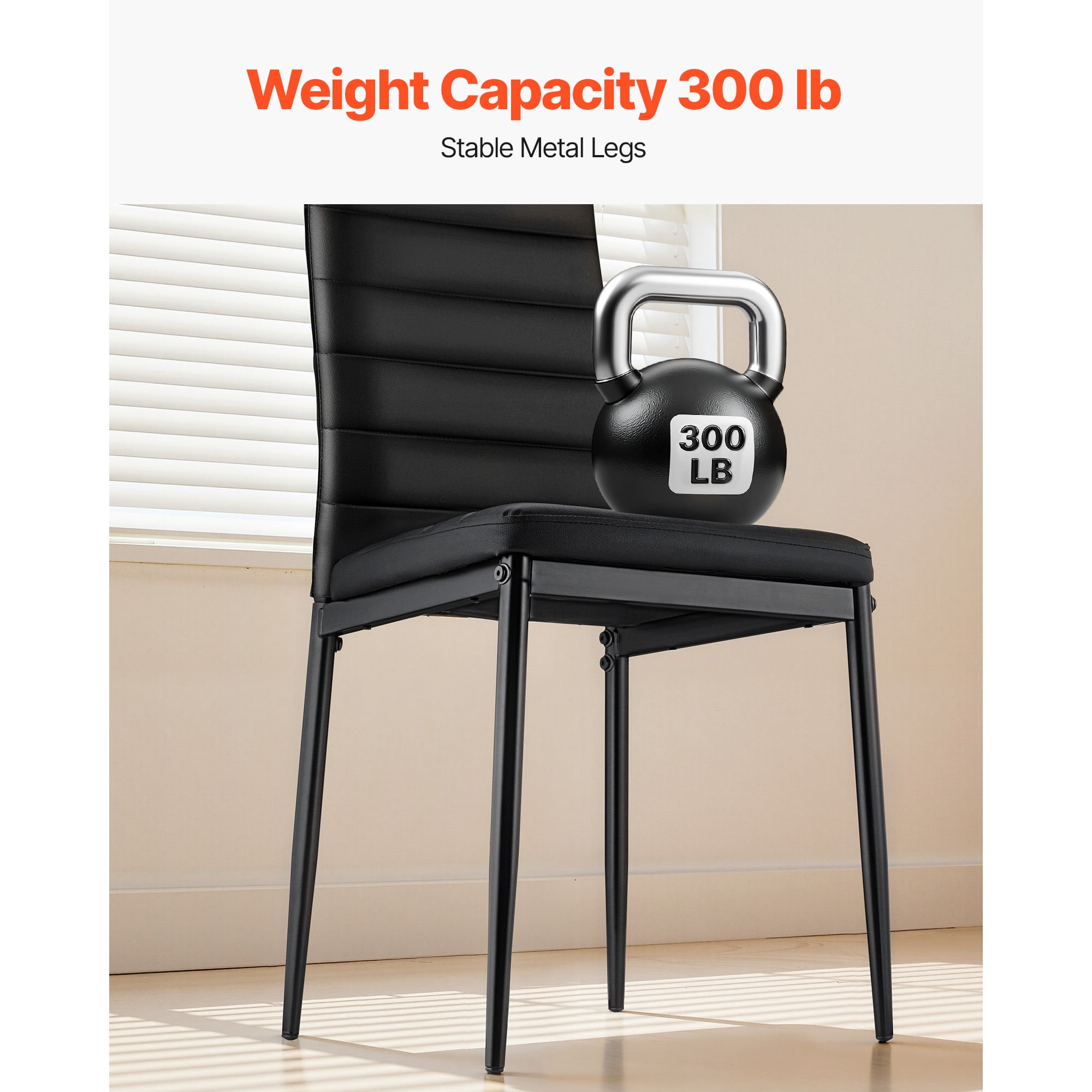 KFFKFF Set of 4 Modern Dining Chairs, Upholstered Leather Side Chairs with Padded Seats and Metal Legs, Space-Saving Design for Kitchen or Dining Room, Black
