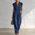 thumbnail image 7 of Womens Zipper Front Jumpsuits Wide Leg Elastic Waist Dressy Casual Rompers Formal Office Collared Jumpsuit Navy, XL, 7 of 7