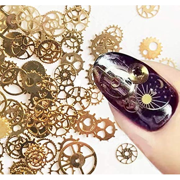 DNHCLL Ultrafino 3D Punk Time Gears Nail Studs Nail Art Decoraciones Aleación Manicura Decoración 12 Ruedas (Aprox.100 unidades)
