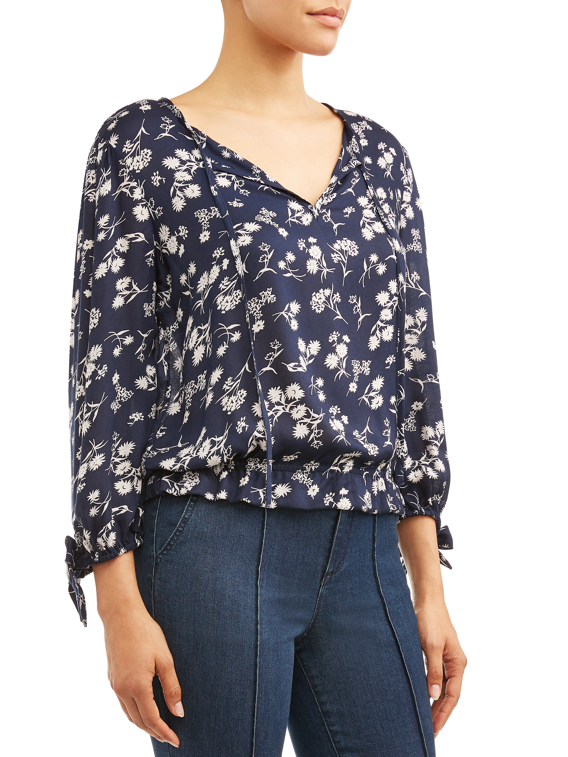 Sofia Jeans 3/4 Length Sleeve Woven Peasant Blouse Women's (Floral Print) - image 5 of 9