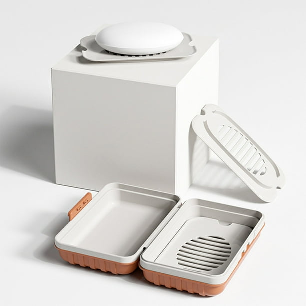Caja de jabón de viaje engrosada con tapa - Estuche portátil para jabones, plástico, 12x8x5cm, azul/naranja/gris