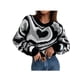 thumbnail image 3 of Mujeres Niñas Suéter de manga larga en forma de corazón Rayas Cuello redondo Suéter corto suelto Top de punto XBTCLXEBCO T L, Negro, 3 of 6